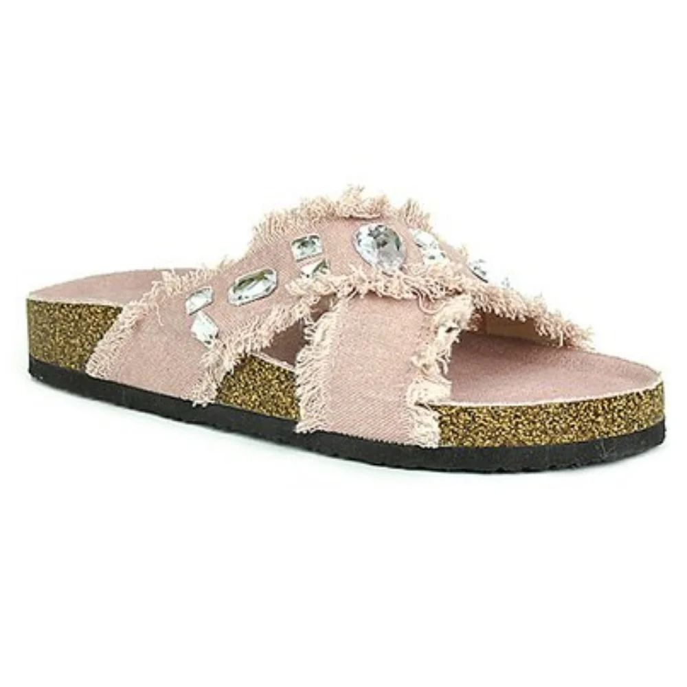 👣REFRESH ,🇺🇲Mauve Crisscross Rhinestone Leo Sandals